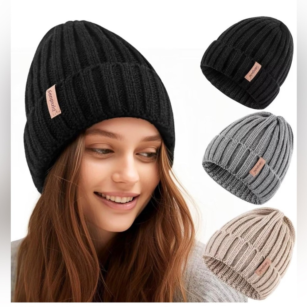 2024 Womens Winter Knitted Beanie Hat 3PCS